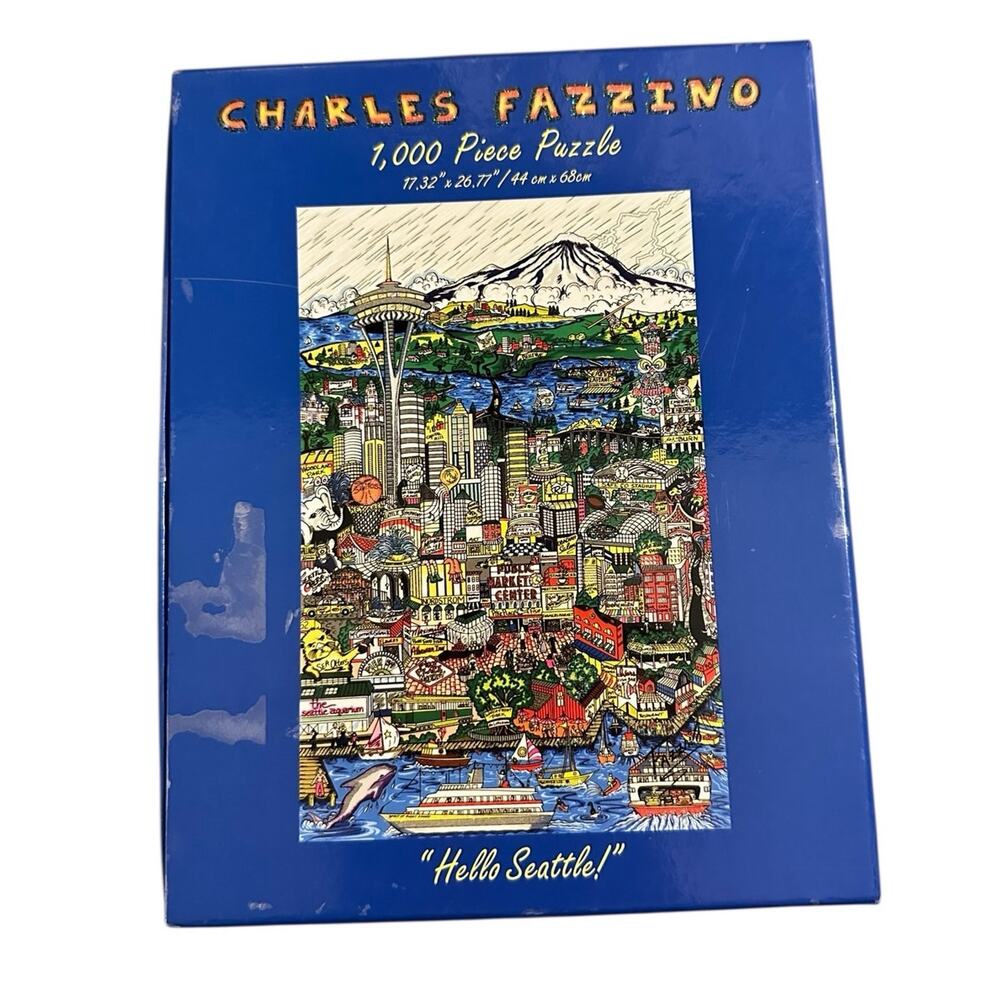 Andrews + Blaine 1000 Pc Jigsaw Puzzle Charles Fazzino Hello Seattle Glitter Art